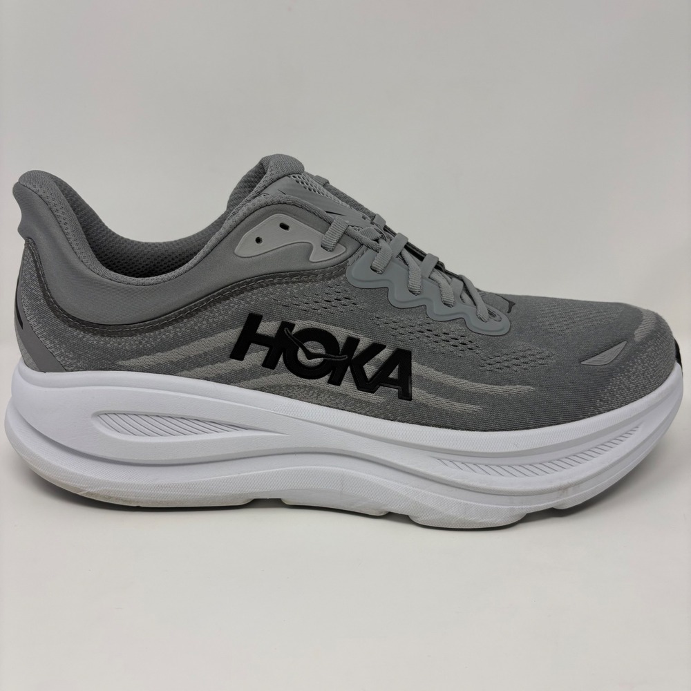 Hoka Bondi 9 Mens Size 14 4E Extra Wide Grey White Running Shoes (1162015)